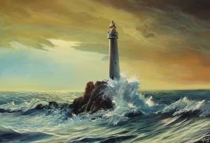 Oryginalny Obraz olejny na płótnie 65x100 cm Latarnia Król Oryginał