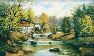 Oryginalny Obraz olejny na płótnie 65x100 cm Lato. Młyn Sierpiński Oryginał