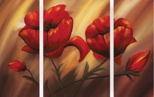 Oryginalny Obraz olejny na płótnie 70x110 cm Maki - tryptyk A.Lis Oryginał