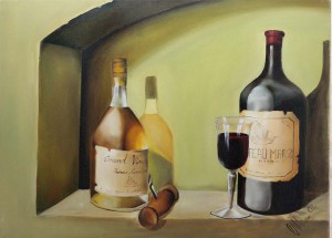 Oryginalny Obraz olejny na płótnie 50x70 cm Martwa natura kieliszek wina Misiewicz Oryginał