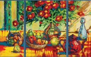 Oryginalny Obraz olejny na płótnie 70x110 cm Martwa natura z bukietem - tryptyk A. Bogusz Oryginał