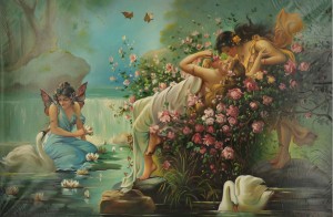 Oryginalny Obraz olejny na płótnie 50x75 cm Nimfy w różach Kaszuba Oryginał