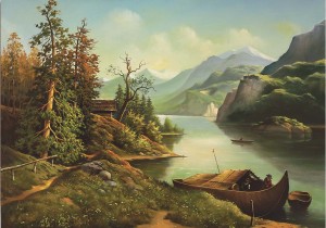 Oryginalny Obraz olejny na płótnie 65x100 cm Pejzaż z łodzią Lis Oryginał