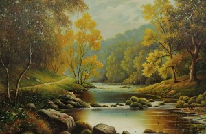 Oryginalny Obraz olejny na płótnie 65x100 cm Pogodny dzień  A. Lis Oryginał