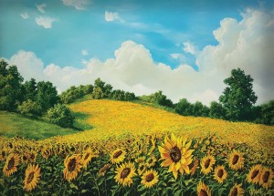 Oryginalny Obraz olejny na płótnie 65x100 cm Pole słoneczników Król Oryginał