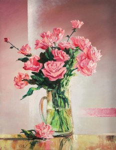 Oryginalny Obraz olejny na płótnie 70x50 cm Róże w dzbanie Król Oryginał