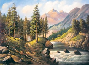 Oryginalny Obraz olejny na płótnie 65x100 cm Skarpa nad strumieniem Nowaczyński Oryginał