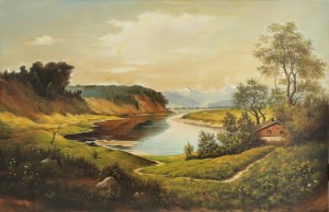 Oryginalny Obraz olejny na płótnie 65x100 cm Spokojna rzeka Nowaczyński Oryginał