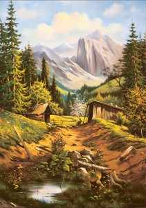 Oryginalny Obraz olejny na płótnie 70x50 cm Szałasy  Nowaczyński Oryginał