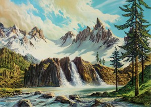 Oryginalny Obraz olejny na płótnie 65x100 cm Trzy wodospady  Król Oryginał