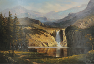 Oryginalny Obraz olejny na płótnie 65x100 cm Wodospad Lorens Oryginał