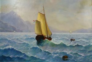 Oryginalny Obraz olejny na płótnie 65x100 cm  'Żaglówka' Lis Oryginał