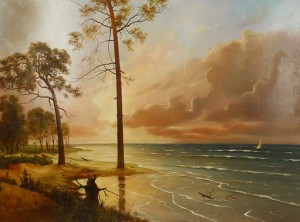 Oryginalny Obraz olejny na płótnie 65x100 cm Plaża po burzy Różycki Oryginał