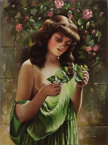 Oryginalny Obraz olejny na płótnie 70x50 cm Dziewczyna w ogrodzie A.Lis Oryginał