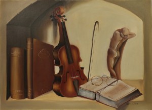 Oryginalny Obraz olejny na płótnie 50x70 cm Martwa natura ze skrzypcami Misiewicz Oryginał