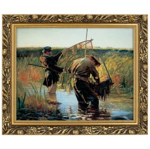 Obraz w złotej ramie Makówka w rozmiarze 40x50 cm – Rybacy, Leon Wyczółkowski