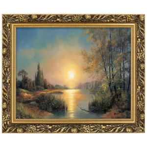 Obraz w złotej ramie Makówka w rozmiarze 40x50 cm - Jezioro. Zachód słońca, M. Lorens