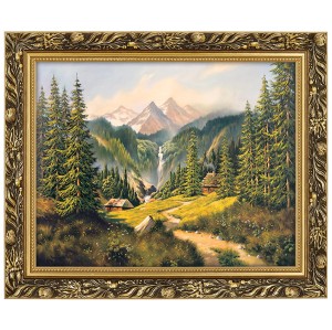 Obraz w złotej ramie Makówka w rozmiarze 40x50 cm - Krajobraz z wodospadem, Krzysztof Nowaczyński