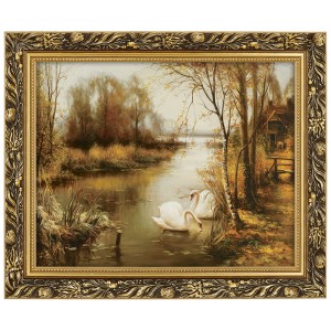 Obraz w złotej ramie Makówka w rozmiarze 40x50 cm -  Łabędzie, Zygmunt Konarski