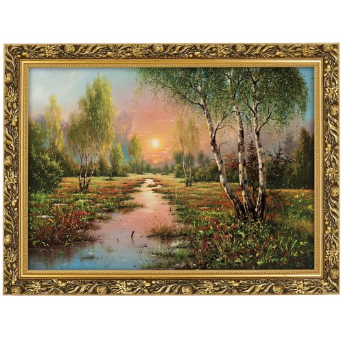 1. OBRAZ BRZOZY ZACHOD SLONCA 6091 W ZLOTEJ RAMCE MAKOWCE 50 cm x 70 cm przodem.jpg