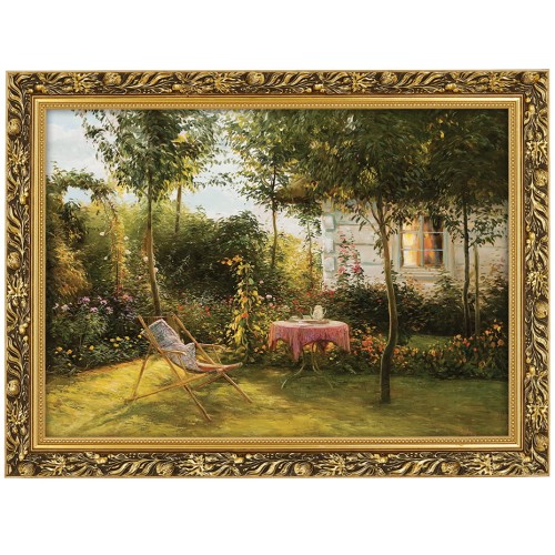 1. OBRAZ DOM W OGRODZIE II 6073 W ZLOTEJ RAMCE MAKOWCE 50 cm x 70 cm przodem.jpg