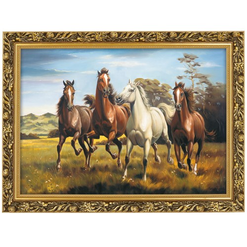 1. OBRAZ KONIE II 6076 W ZLOTEJ RAMCE MAKOWCE 50 cm x 70 cm przodem.jpg