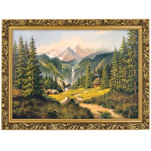 Obraz w złotej ramie Makówka w rozmiarze 50x70 cm - Krajobraz z wodospadem, Krzysztof Nowaczyński