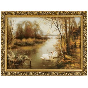 Obraz w złotej ramie Makówka w rozmiarze 50x70 cm - Łabędzie, Zygmunt Konarski