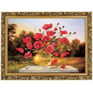 Obraz w złotej ramie Makówka w rozmiarze 50x70 cm - Maki, Cezary Różycki