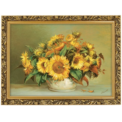 1. OBRAZ SLONECZNIKI KONARSKI 6033 W ZLOTEJ RAMCE MAKOWCE 50 cm x 70 cm przodem.jpg