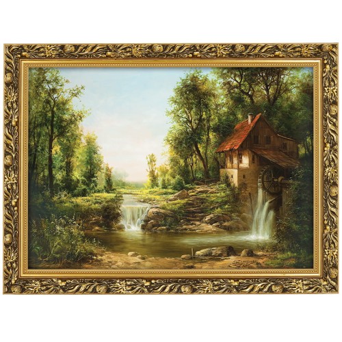 1. OBRAZ STARY MLYN LATO 6043 W ZLOTEJ RAMCE MAKOWCE 50 cm x 70 cm przodem.jpg