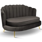 Sofa LIVIA Muszelka w kolorze ciemnoszarym z pikowanym oparciem i złotymi nogami