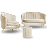 Zestaw LIVIA: sofa, fotel muszelka i pufa w kolorze beżowym