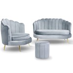 Zestaw LIVIA: sofa, fotel muszelka i pufa w kolorze jasnoniebieskim