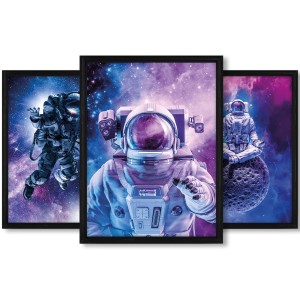 Galeria 3 plakatów rozmiar 30x40 cm „Astronauta II” – kolaż ścienny 3 zdjęć, grafik, obrazów w czarnych ramach