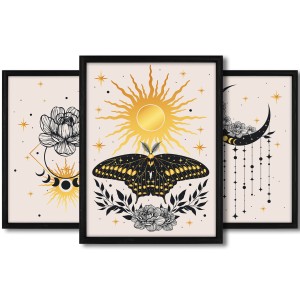 Galeria 3 plakatów rozmiar 30x40 cm „Boho” – kolaż ścienny 3 zdjęć, grafik, obrazów w czarnych ramach