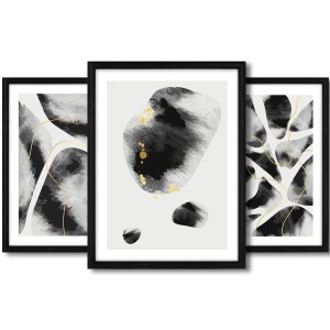 Galeria 3 plakatów rozmiar 30x40 cm „Abstrakcja I” – kolaż ścienny 3 zdjęć, grafik, obrazów w czarnych ramach