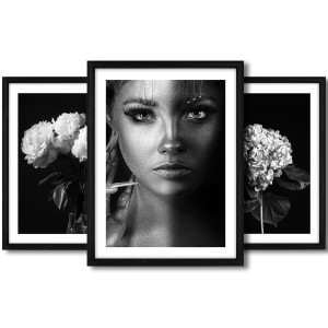 Galeria 3 plakatów rozmiar 30x40 cm „Glamour III” – kolaż ścienny 3 zdjęć, grafik, obrazów w czarnych ramach