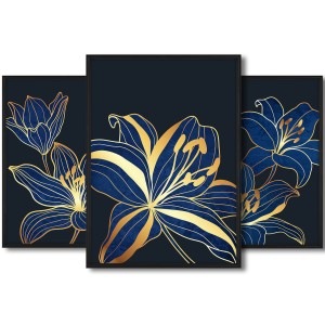 Galeria 3 plakatów rozmiar 50x70 cm „Kwiaty abstrakcja III” – kolaż ścienny 3 zdjęć, grafik, obrazów w czarnych ramach