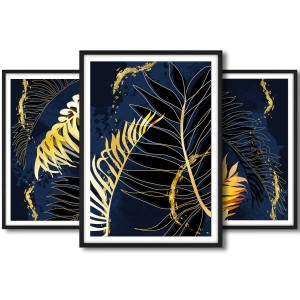 Galeria 3 plakatów rozmiar 50x70 cm „Liście abstrakcja I” – kolaż ścienny 3 zdjęć, grafik, obrazów w czarnych ramach