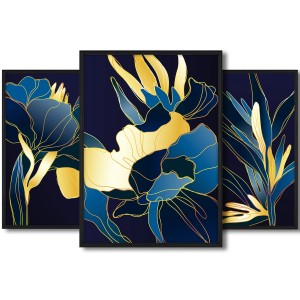 Galeria 3 plakatów rozmiar 50x70 cm „Kwiaty abstrakcja IV” – kolaż ścienny 3 zdjęć, grafik, obrazów w czarnych ramach