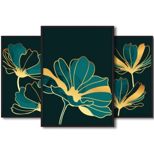 Galeria 3 plakatów rozmiar 50x70 cm „Kwiaty abstrakcja V” – kolaż ścienny 3 zdjęć, grafik, obrazów w czarnych ramach