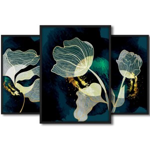 Galeria 3 plakatów rozmiar 50x70 cm „Kwiaty abstrakcja VI” – kolaż ścienny 3 zdjęć, grafik, obrazów w czarnych ramach