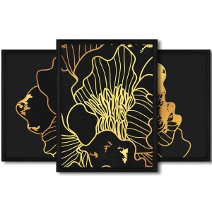 Galeria 3 plakatów rozmiar 30x40 cm „Kwiaty abstrakcja II” – kolaż ścienny 3 zdjęć, grafik, obrazów w czarnych ramach