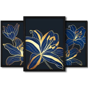 Galeria 3 plakatów rozmiar 30x40 cm „Kwiaty abstrakcja III” – kolaż ścienny 3 zdjęć, grafik, obrazów w czarnych ramach