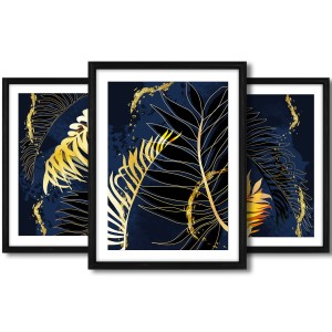Galeria 3 plakatów rozmiar 30x40 cm „Liście abstrakcja I” – kolaż ścienny 3 zdjęć, grafik, obrazów w czarnych ramach