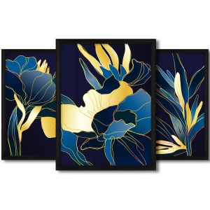 Galeria 3 plakatów rozmiar 30x40 cm „Kwiaty abstrakcja IV” – kolaż ścienny 3 zdjęć, grafik, obrazów w czarnych ramach