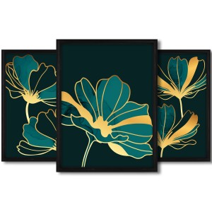 Galeria 3 plakatów rozmiar 30x40 cm „Kwiaty abstrakcja V” – kolaż ścienny 3 zdjęć, grafik, obrazów w czarnych ramach