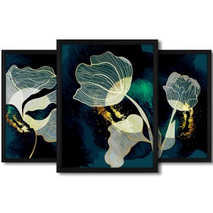 Galeria 3 plakatów rozmiar 30x40 cm „Kwiaty abstrakcja VI” – kolaż ścienny 3 zdjęć, grafik, obrazów w czarnych ramach