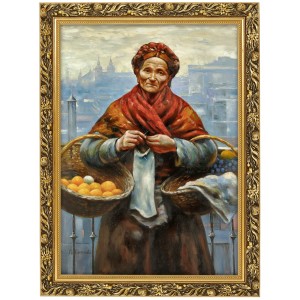Oryginalny obraz olejny na płótnie 50 x 70 cm “Żydówka z pomarańczami " / "Pomarańczarka ” Aleksander Gierymski w złotej ramie Makówka